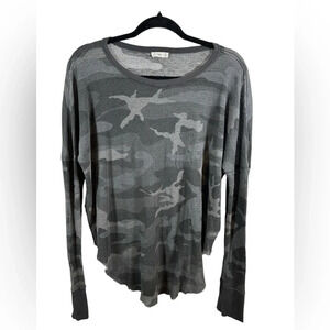 Tna Aritzia Camo Long Sleeve Lightweight‎ Waffle Thermal Top with Raw Hem